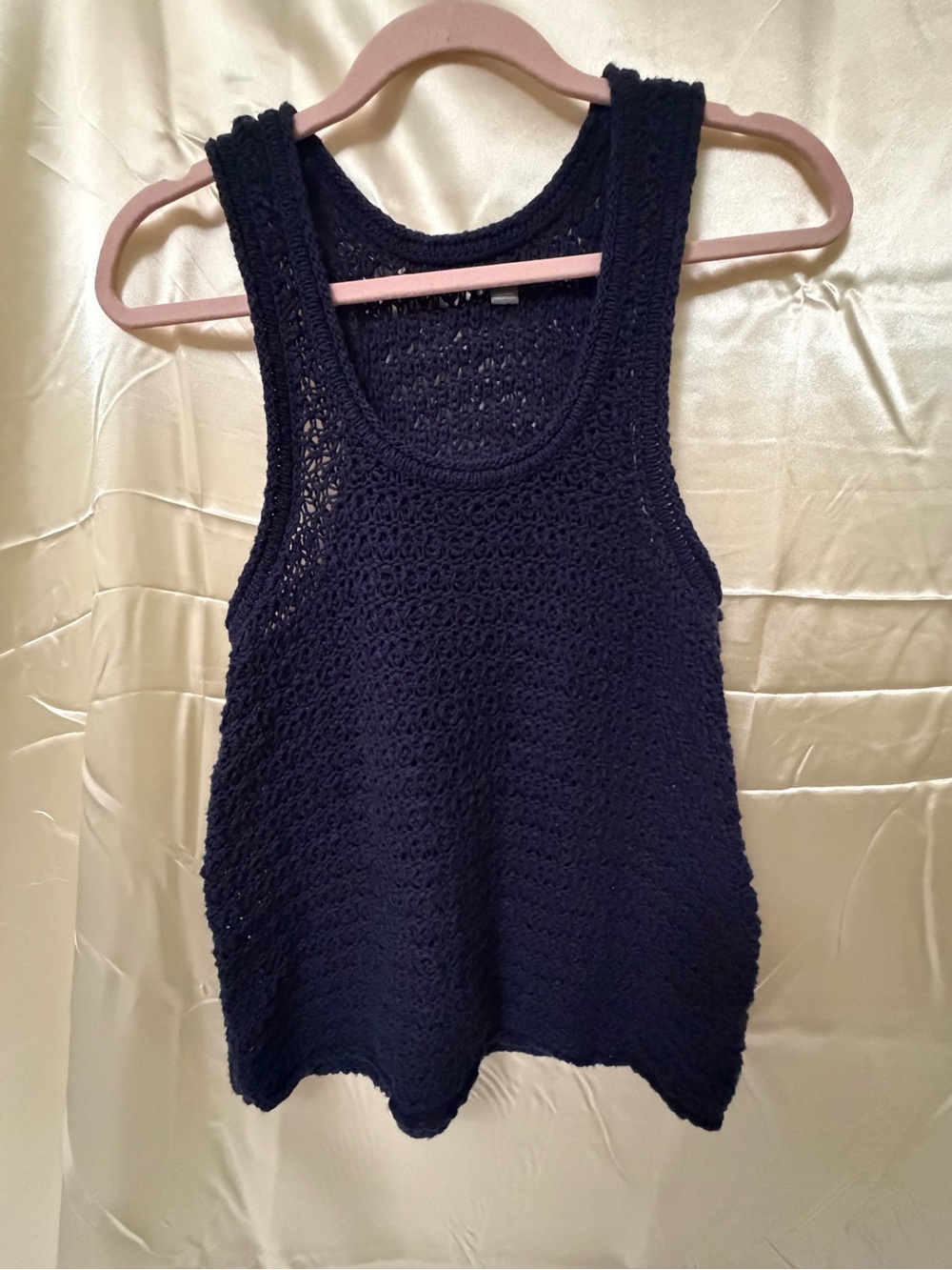 Aerie Navy Blue Open Knit Crochet Tank Top Size Medium